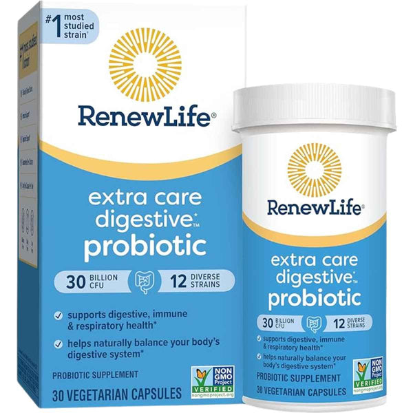 Renew Life Cuidado Extra Digestivo - Probiótico 30 Mil Millones CFU - 30 Cápsulas Vegetales - Puro Estado Físico