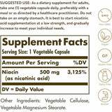 Solgar Niacina (Vitamina B3) 500 mg - 100 Cápsulas Vegetales - Tabla Nutricional - Puro Estado Físico