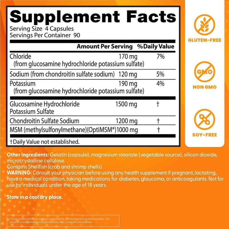 Doctor’s Best Glucosamine Chondroitin With Msm - Tabla Nutricional - Puro Estado Fisico