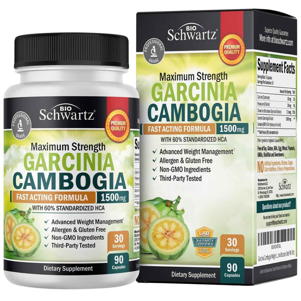BioSchwartz Garcinia Cambogia para la Perdida de Peso 1500 mg - 90 cápsulas