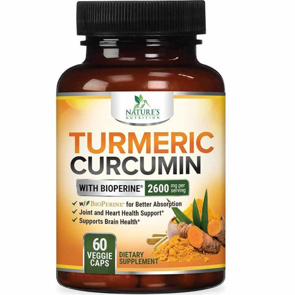 Nature's Nutrition Cúrcuma con BioPerine  2600 mg - 60 Cápsulas Vegetales - Puro Estado Físico