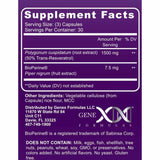 Genex Formulas  Trans-Resveratrol Con BioPerine 1500 mg - 90  Cápsulas - Tabla Nutricional - Puro Estado Físico
