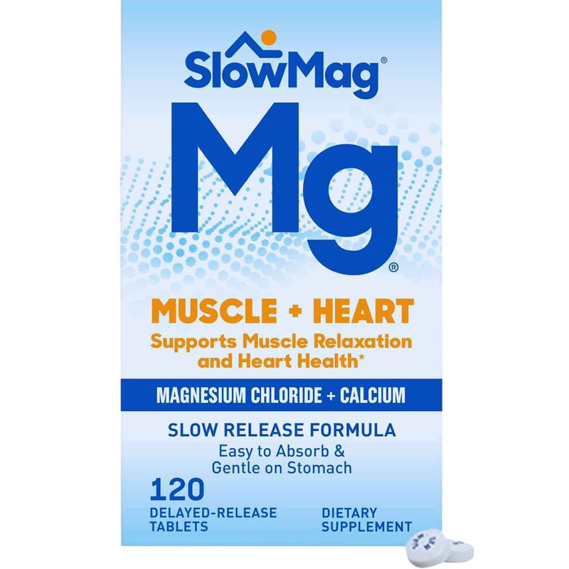 SlowMag  Cloruro de Magnesio para Salud Cardiovascular y Muscular - 120 Tabletas - Puro Estado Físico