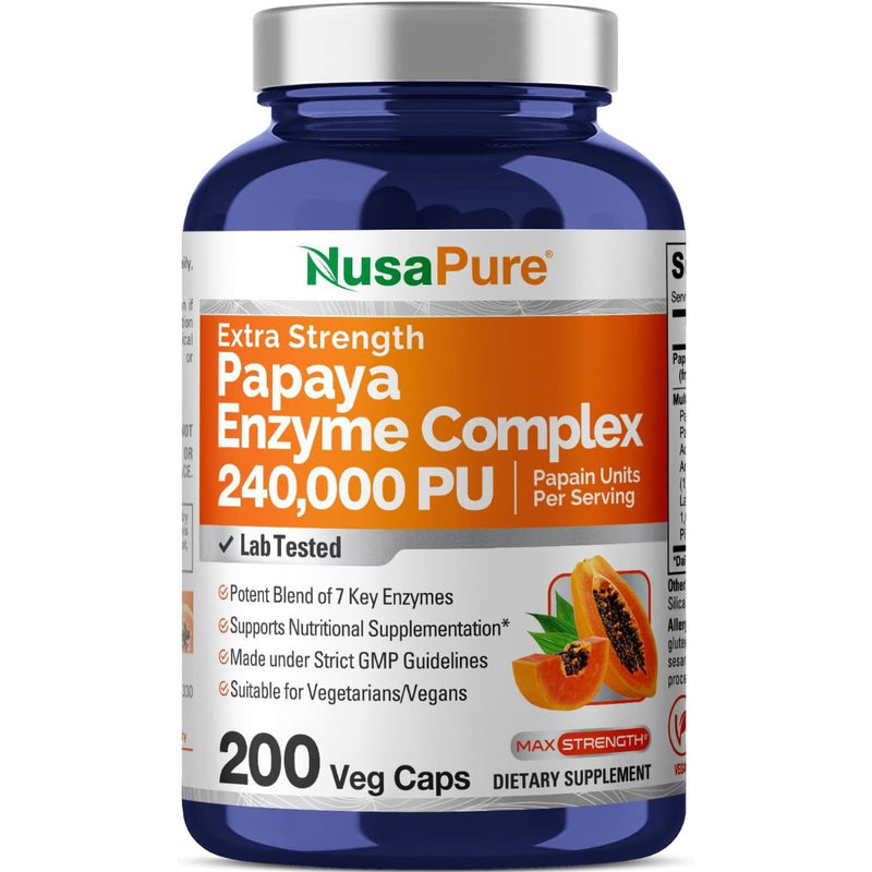NusaPure Papaya Papain Enzyme - 200 Cápsulas Vegetales