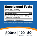 Nutricost Mucuna Pruriens 800 mg - 120 Cápsulas - Tabla Nutricional - Puro Estado Fisico