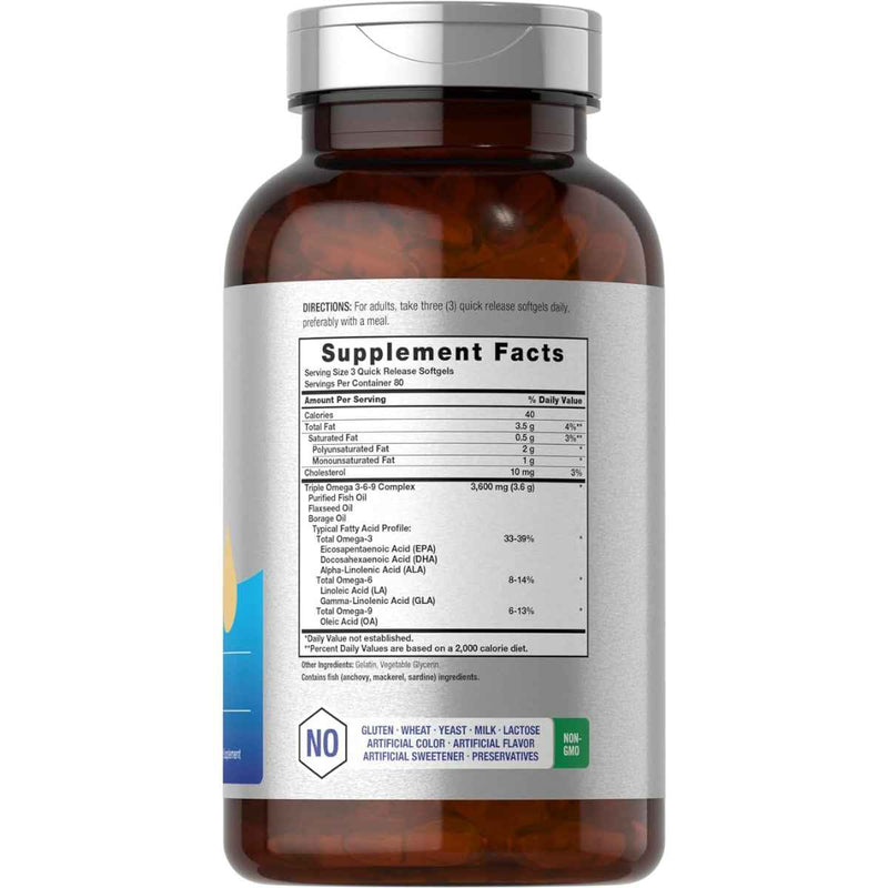 Triple Omega 3-6-9 - 3600 mg- 240 Cápsulas Blandas