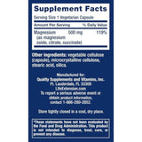 Life Extension Magnesio 500 mg - 270 Cápsulas Vegetarianas - Tabla Nutricional - Puro Estado Físico