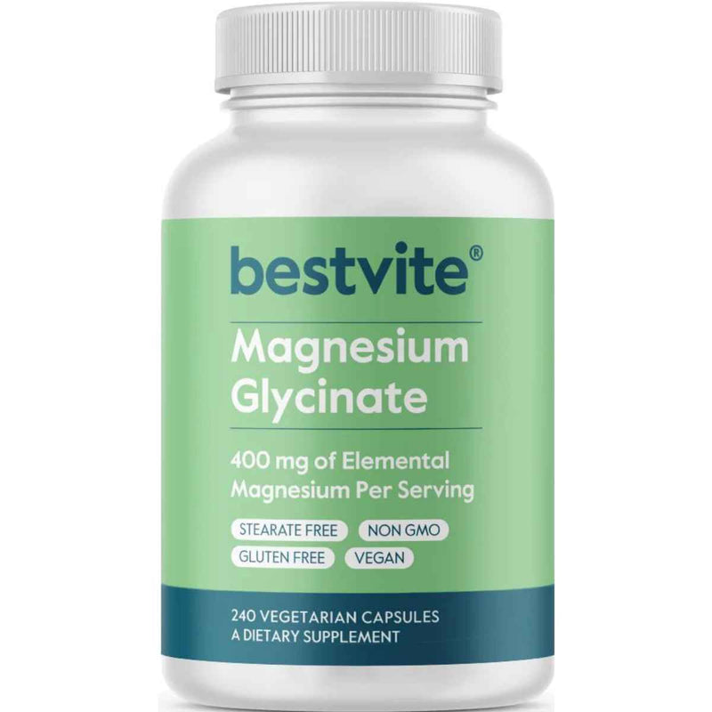  Bestvite Glicinato de Magnesio 400 mg - 240 Cápsulas Vegetarianas - Puro Estado Físico