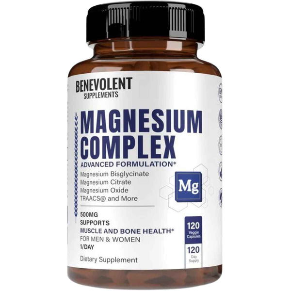 Benevolent Nourishment Complejo De Magnesio 500 mg - 120 Cápsulas Vegetales - Puro Estado Físico