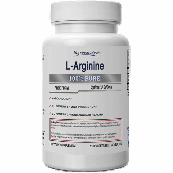 Superior Labs L-Arginina 3000 mg - 150  Cápsulas Vegetales - Puro Estado Físico