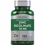 Piping Rock Picolinato de Zinc 50 mg - 180  Cápsulas de Liberación Rápida - Puro Estado Físico