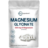 Micro Ingredients Glicinato de Magnesio 500 mg - 240 Cápsulas - Puro Estado Físico