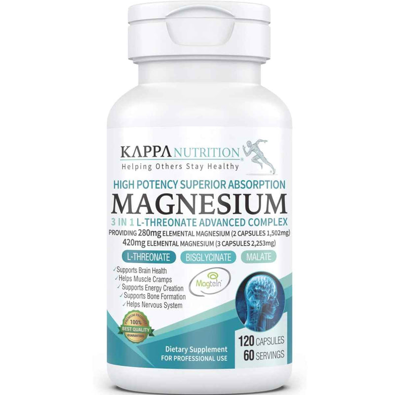 Kappa Nutrition Complejo de Magnesio L-Treonato Avanzado - 120 Cápsulas - Puro Estado Físico
