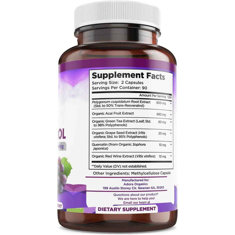 Biodora Resveratrol 1600 mg - 180 Cápsulas Veganas - Puro Estado Fisico