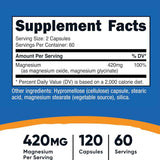 Nutricost Magnesio 420 mg - 120 Cápsulas - Tabla Nutricional - Puro Estado Físico