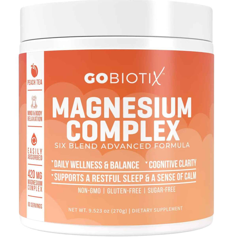 GoBiotix Complejo de Magnesio en polvo 420 mg - Sabor Té de Melocotón - 270 g - Puro Estado Físico