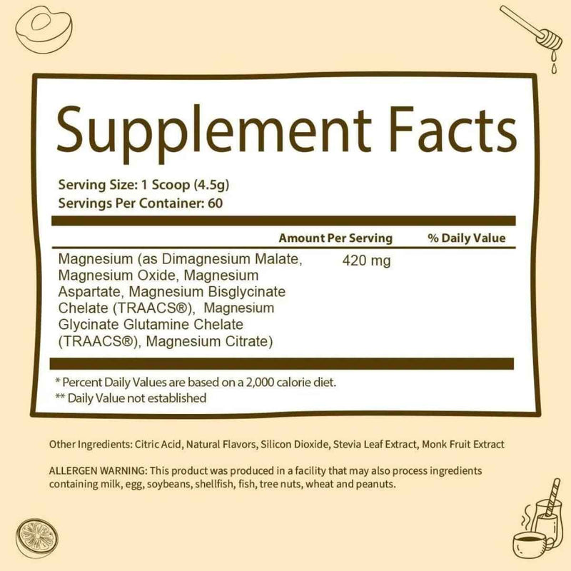 GoBiotix Complejo de Magnesio en polvo 420 mg - Sabor Té de Melocotón - 270 g - Tabla Nutricional - Puro Estado Físico