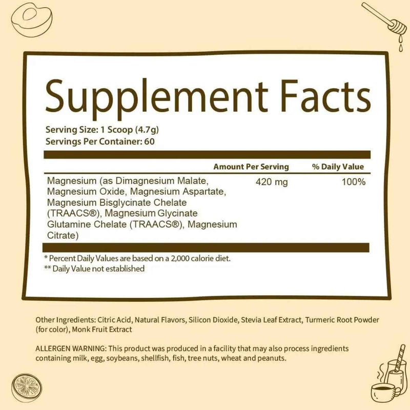 GoBiotix Complejo de Magnesio en polvo 420 mg - Sabor Lima Limón - 282 g - Tabla Nutricional - Puro Estado Físico