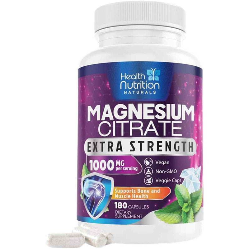 Health Nutrition Naturals Citrato de Magnesio 1000 mg - Cápsulas Vegetales - Puro Estado Fisico