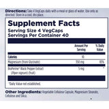 KAL Glicinato de Magnesio - 160 Cápsulas Veganas - Tabla Nutricional - Puro Estado Físico