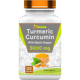 TNVitamins  Cúrcuma con Pimienta Negra  3000 mg - 120  Cápsulas - Puro Estado Físico