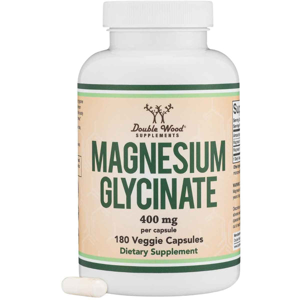 Double Wood Supplements Glicinato De Magnesio 400 mg - 180 Cápsulas Vegetales - Puro Estado Físico