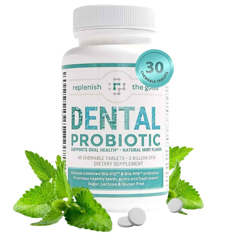 Replenish the Good Probiótico para Salud Dental 3 Mil Millones CFU - Sabor Menta - 30 Tabletas Masticable - Puro Estado Físico