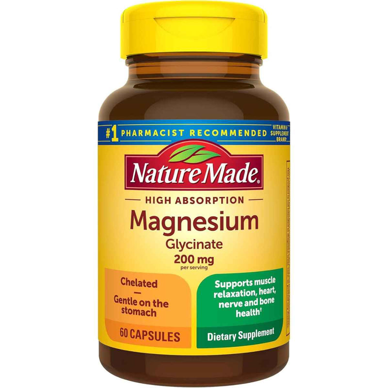 Nature Made Glicinato de Magnesio 200 mg - 60 Cápsulas - Puro Estado Físico