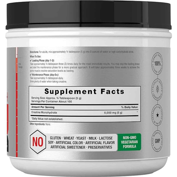 Horbaach Monohidrato de creatina - 500 g - Tabla Nutricional - Puro Estado Físico