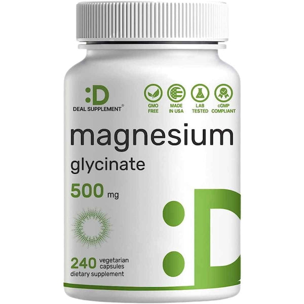 Deal Supplement Glicinato de Magnesio 500 mg - 240 Cápsulas Vegetarianas - Puro Estado Físico