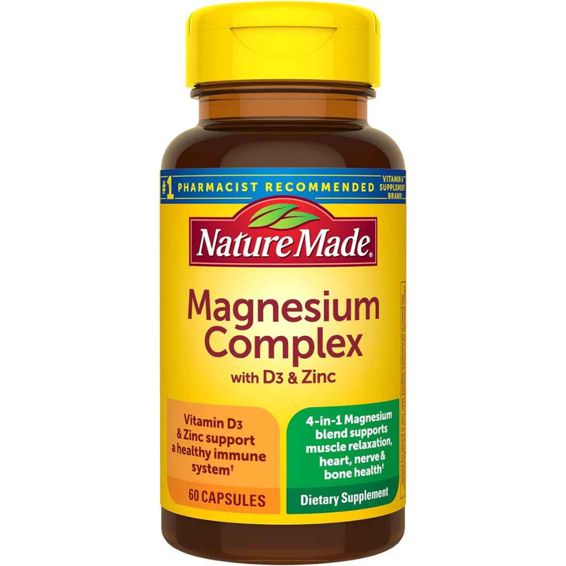 Nature Made Complejo de Magnesio con Vitamina D y Zinc - 60 Cápsulas - Puro Estado Físico