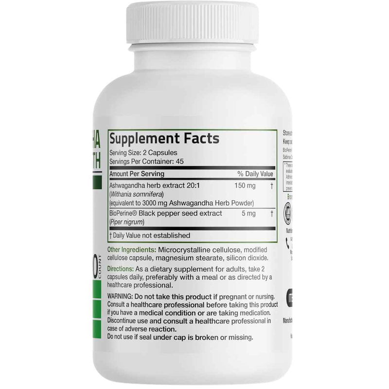 Ashwagandha - 3000 mg -  Tabla Nutricional - Puro Estado Fisico