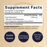 NatureBell Resveratrol  1000 mg - 180 Cápsulas Vegetales - Tabla Nutricional - Puro Estado Físico