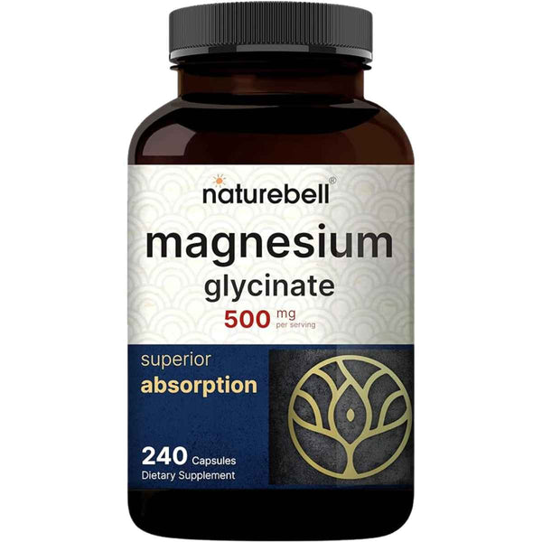 NatureBell Glicinato De Magnesio 500 mg - 240 Cápsulas - Puro Estado Físico