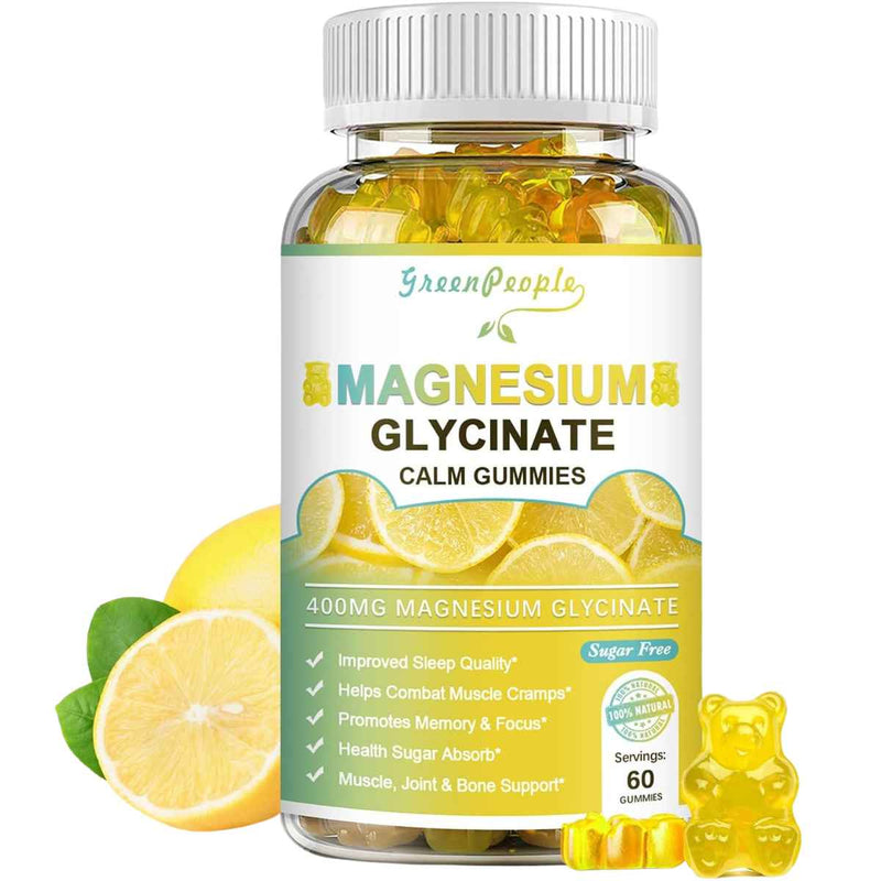 GreenPeople Suplemento de Gomitas de Glicinato de Magnesio 400 mg - Sabor Limón - 60 Gomitas - Puro Estado Físico