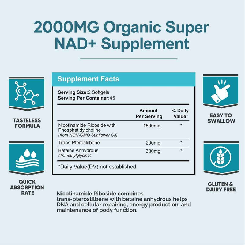 solodate lab Ribósido de Nicotinamida Liposomal - 90 Cápsulas Blandas Vegetarianas - Tabla Nutricional - Puro Estado Físico