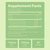 Sapling Omega 3 Algae Based DHA & EPA - Tabla Nutricional - 60 Cápsulas Blandas Veganas - Puro Estado Físico