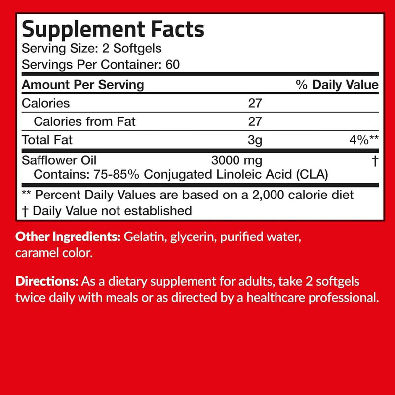 Futurebiotics CLA  3000 mg - 120 Cápsulas Blandas - Tabla Nutricional - Puro Estado Físico