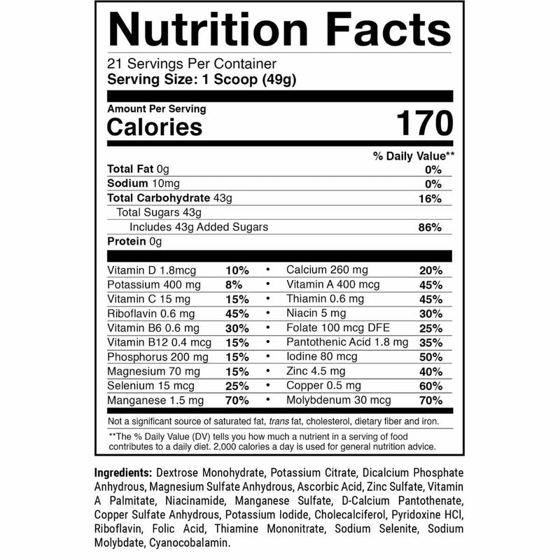 1st Phorm Ignition Suplemento Reposición de glucógeno - 1029 g - Tabla Nutricional - Puro Estado Físico
