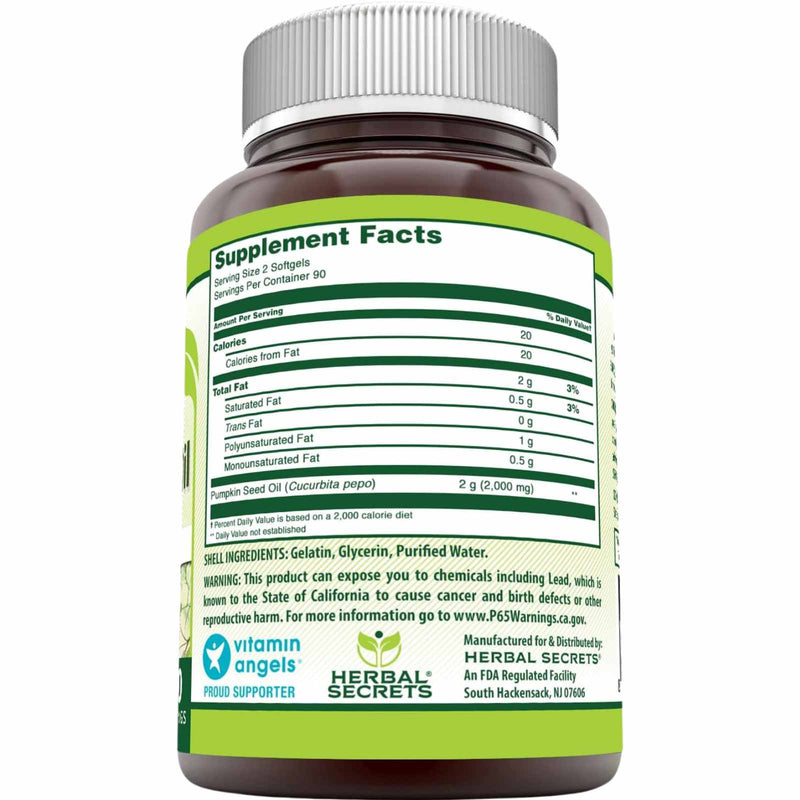 SuperSmart Aceite de semilla de calabaza 1000 mg - 60 Cápsulas Blandas - Tabla Nutricional - Puro Estado Físico