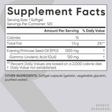 Sports Research Aceite de Onagra 1300 mg - 120 Cápsulas Blandas - 120 Porciones - Tabla Nutricional Puro Estado Físico