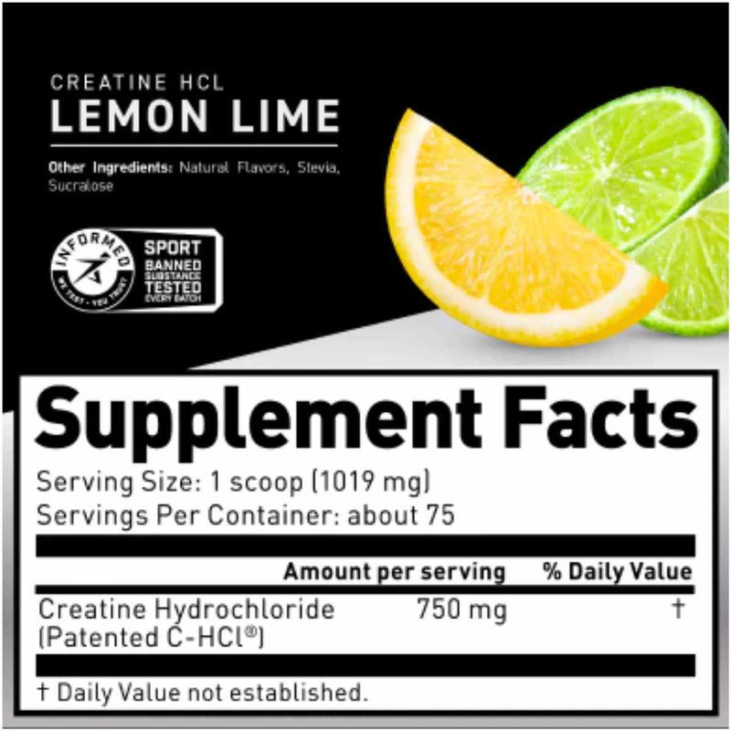 Kaged  Creatina HCl™ - Sabor Lima Limón - 76,42 g - Tabla Nutricional - Puro Estado Físico
