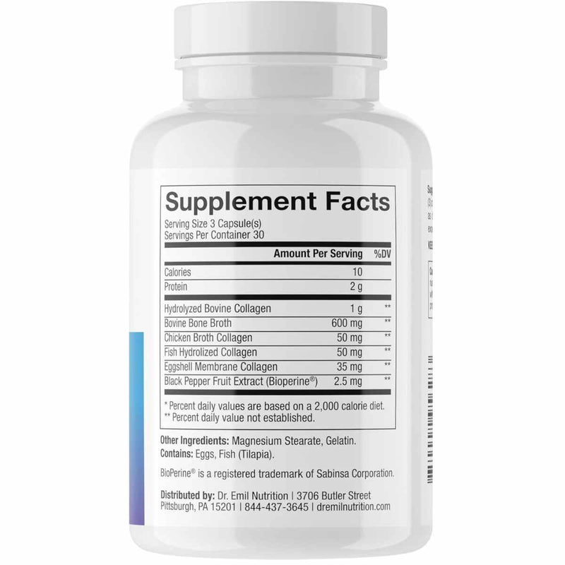 Dr. Emil Nutrition Multi Colágeno  - 90 Cápsulas - Tabla Nutricional - Puro Estado Físico