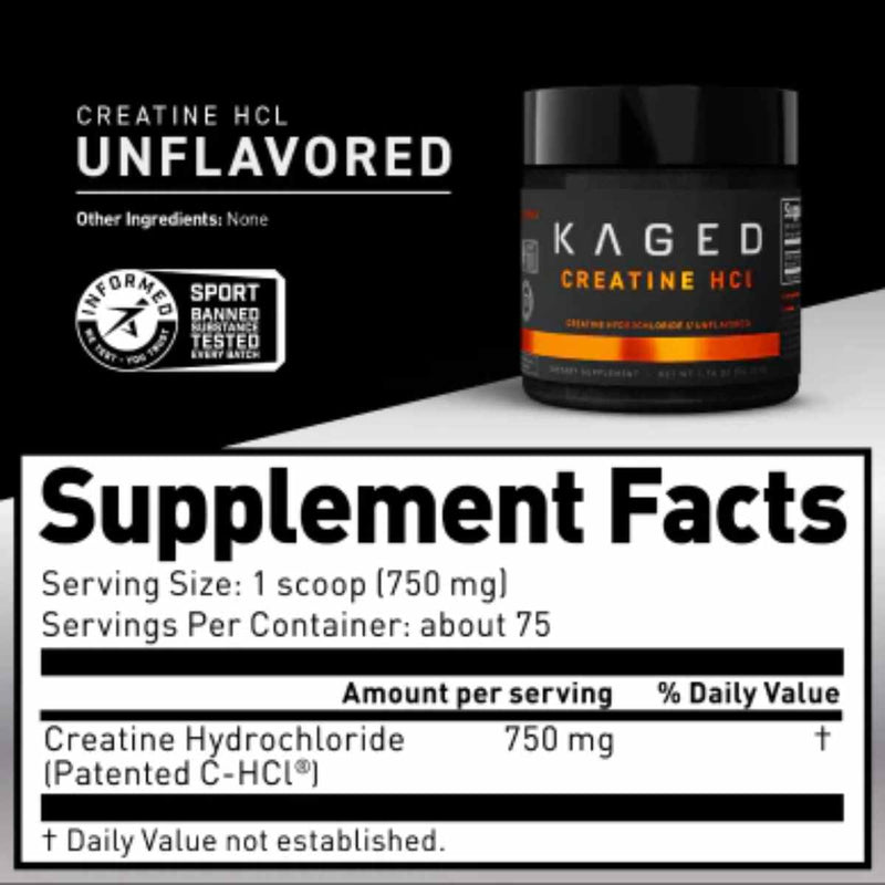 Kaged Creatine HCl™ - 56,25 g - Tabla Nutricional - Puro Estado Físico
