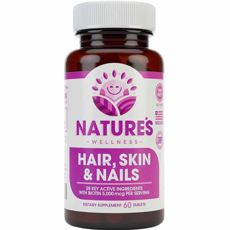 "Transforma tu rutina de belleza con Natures Wellness Skin Hair and Nails. Disfruta de 60 tabletas cargadas de nutrientes esenciales para una piel radiante, cabello saludable y uñas fuertes. ¡Descubre el secreto de la belleza integral hoy mismo!"