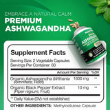 Ashwagandha con Extracto de Pimienta Negra 1600 mg - 120 Cápsulas Vegetales - Puro Estado Fisico