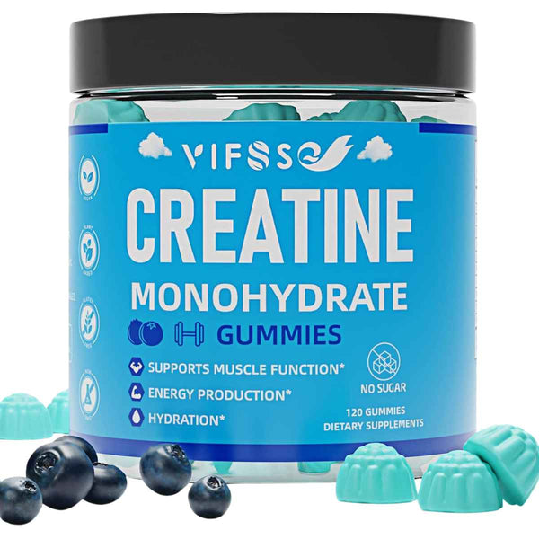 VIFSSG Monohidrato de Creatina 5000 mg - Sabor Arándano Azul - 120 Gomitas - Puro Estado Físico