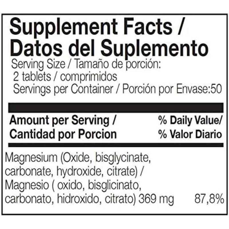 Tabla nutricional del suplemento Ana María Lajusticia Magnesio Total 5 Sales 100 tabletas