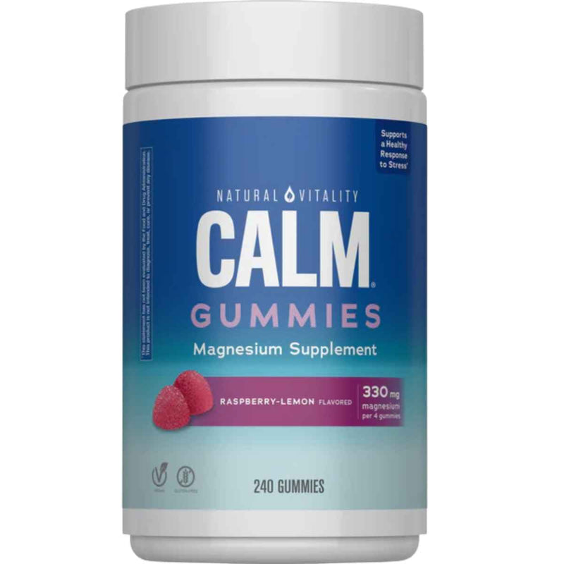 Frasco de suplemento Natural Vitality Calm Citrato de Magnesio sabor Frambuesa-Limón 240 gomitas