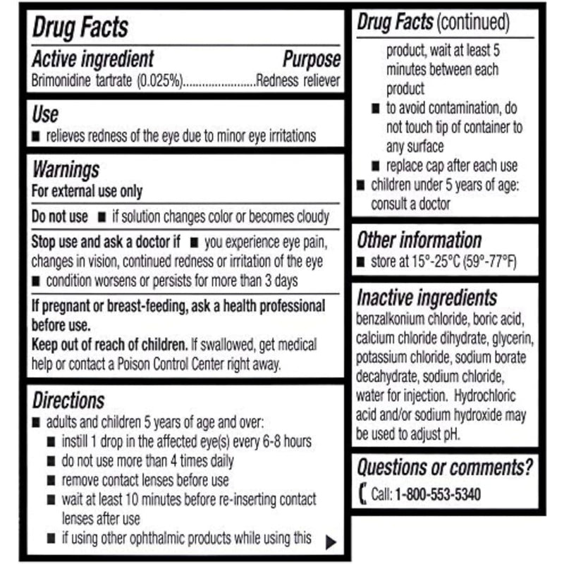 Drug Facts e instrucciones de la Solución Oftálmica Bausch + Lomb LUMIFY de Tartrato de Brimonidina 7.5 mL Gotas